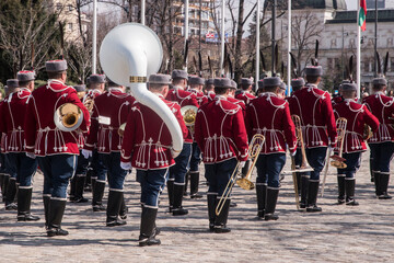Fototapeta na wymiar Army brass band in formation during parade ceremony