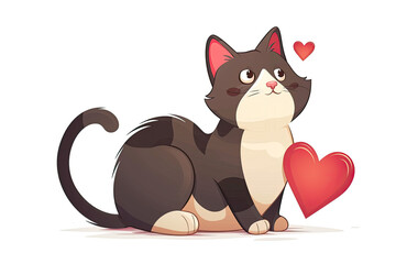 Cute cat with love cartoon isolated on white background.