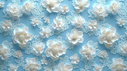 Obraz na płótnie Canvas Cute Little Lace Flowers on a Blue Background