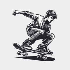 man playing extreme sports skateboard sketch art style vector illustration