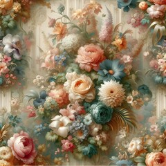 Obraz na płótnie Canvas fantasy wallpaper exotic botanical flowers, vintage motif for floral texture on light background