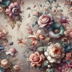 fantasy wallpaper exotic botanical flowers, vintage motif for floral texture on light background