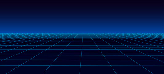 Vector perspective mesh. Detailed lines on a blue background. 3d illustration. - obrazy, fototapety, plakaty