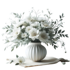 vase with beautiful white flowers cut out isolate 