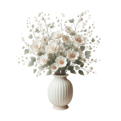 vase with beautiful white flowers cut out isolate 