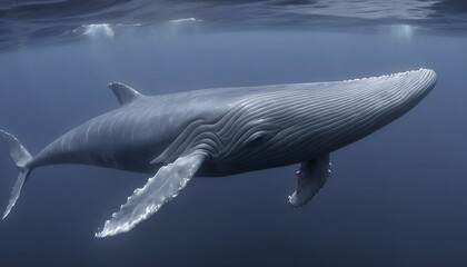 A Blue Whale With Its Mouth Closed Showing Its St
