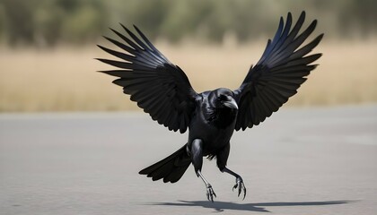 Naklejka premium A Crow With Its Wings Beating Rapidly As It Takes