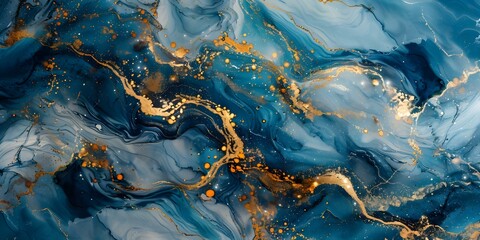Luxurious abstract pattern with blue marble gold watercolor and silver accents. Concept Luxurious...