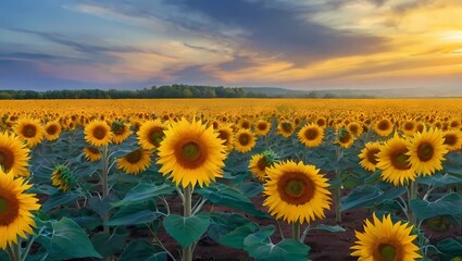 A field of sunflowers stretching toward the horizon.