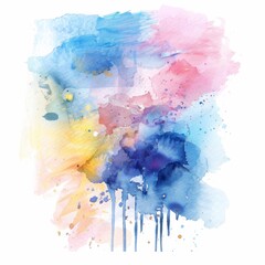 A whimsical blend of azure and pastel hues, this watercolor composition drips with creativity and soft, fluid motion.