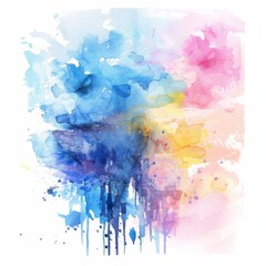 A whimsical blend of azure and pastel hues, this watercolor composition drips with creativity and soft, fluid motion.