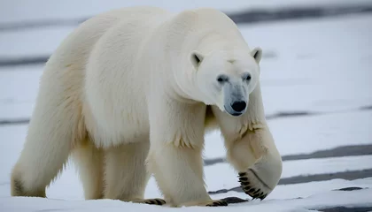 Fotobehang A Polar Bear With Its Head Bowed Sniffing At The © Zeenat