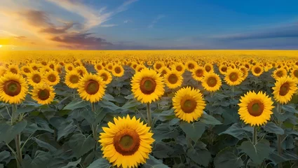 Fototapeten A field of sunflowers stretching toward the horizon. © Rokas