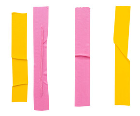 Top view set of pink and yellow wrinkled adhesive vinyl tape or cloth tape in stripes shape...