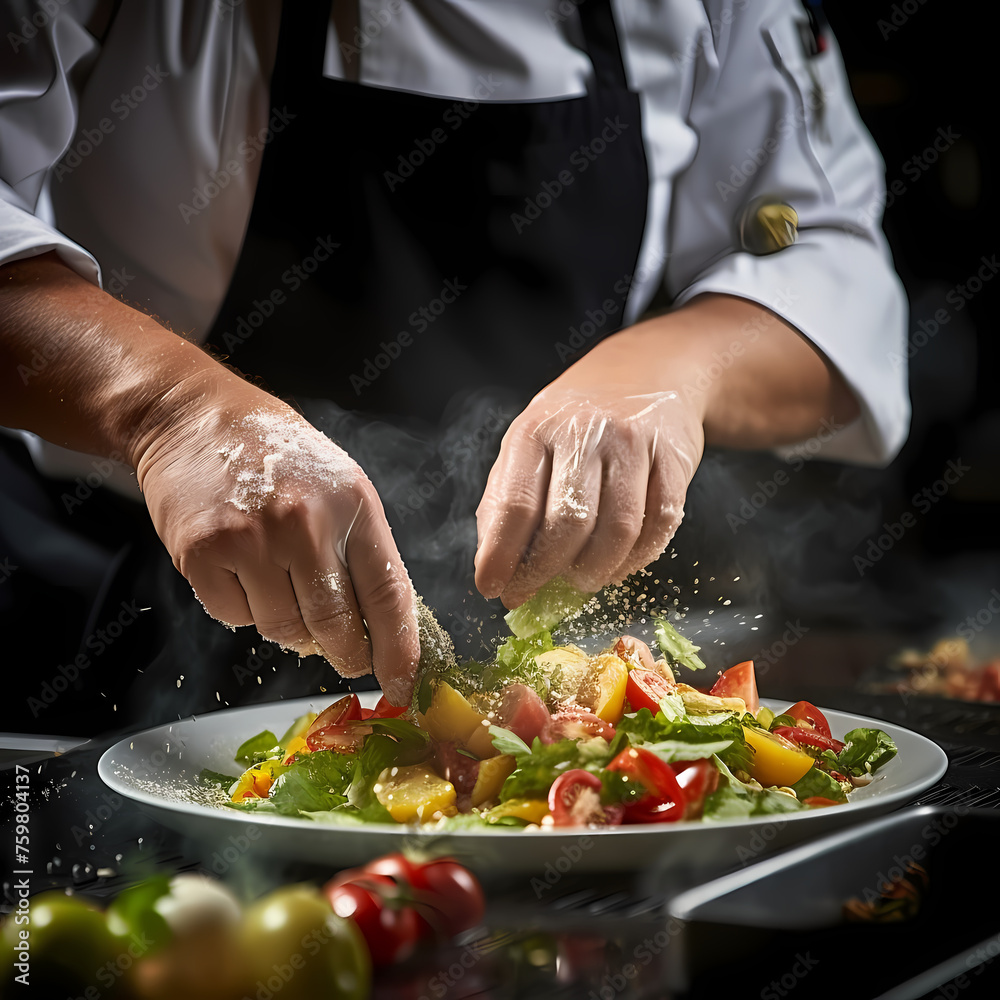 Canvas Prints Close-up of a chefs hands preparing a dish. 