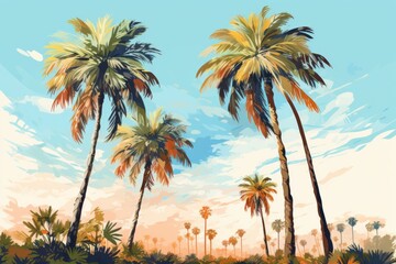 Fototapeta na wymiar Palm trees in the sunset. Summer and vacation theme.