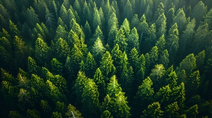 Fototapeta na wymiar Verdant canopy: Aerial view of a dense forest basking in the soft light of dawn