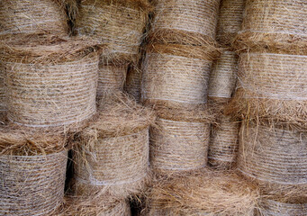 Bales of hay in a barn - 759805503