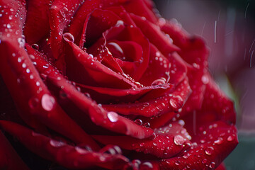 A red rose with drops of rain