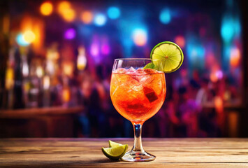 Cocktail in the bar. Vibrant background