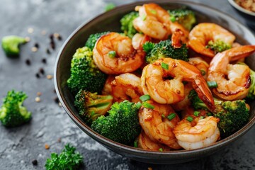 Fototapeta premium fried shrimp with broccoli vegetables