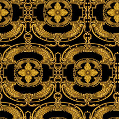 Baroque is a chic, luxurious, sophisticated seamless pattern of vignettes in the Renaissance style