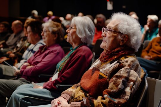 Elderly audience members attentively participating in a local gathering