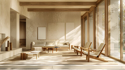 Modern Living Room Design, Elegant Furniture and Natural Light in Stylish Home Interior