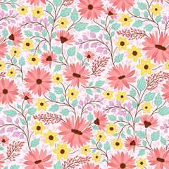 Pink yellow floral with soft purple background pattern