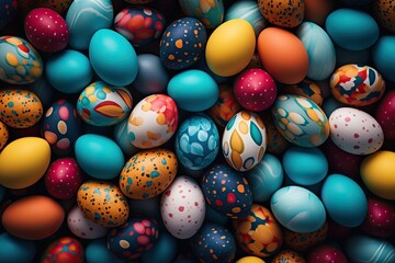 Fototapeta na wymiar Vibrant Easter Egg Background: Colorful Painted Patterns
