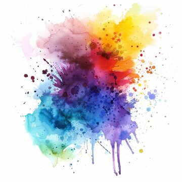 Vibrant watercolor explosion in rainbow hues, ideal for creative backgrounds or abstract art concepts.