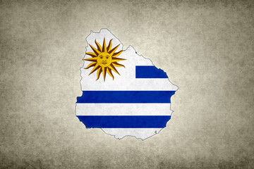 Fototapeta premium Map of Uruguay with its flag within