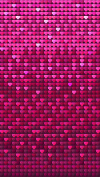 Pink Sequin Hearts Texture, Vertical Seamless Background. Shiny Valentines Paillettes Pattern, Glitter Holiday Backdrop