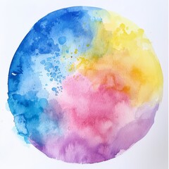 Circular watercolor splash in a spectrum of colors, ideal for creative design elements and abstract art.