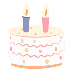 white and pink birthday cake with candles