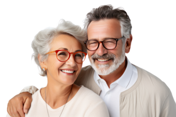 Happy elderly couple smiling together with their family , isolated on transparent background.