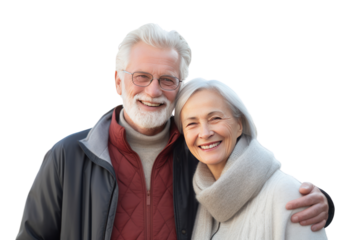 Happy elderly couple smiling together with their family , isolated on transparent background.