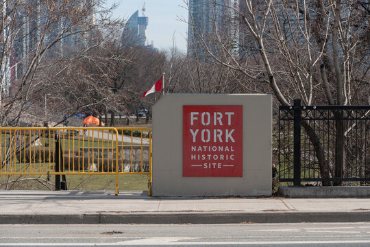 sign at Fort York National Historic Site (facing Strachan Avenue) in Toronto, Canada
