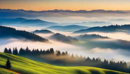 A foggy landscape with trees in the Black Forest