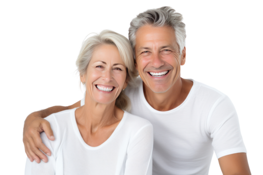 Happy elderly couple smiling together with their family in their home,  on transparent background. - Powered by Adobe