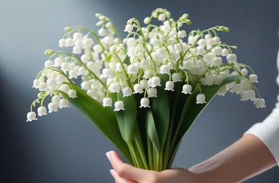 a bouquet of lilies of the valley on female hand