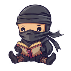 Young ninja reading a book