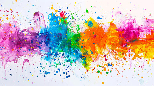 A colorful painting with splatters of paint that looks like a rainbow