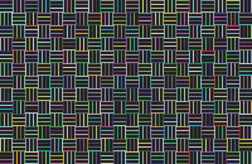 Illustration pattern weaving of multicolor lines on black background.