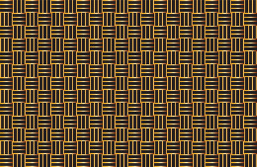 Illustration pattern weaving of golden color lines on black background.