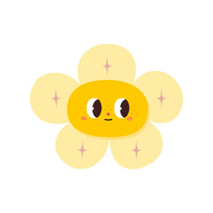 Cute sun character vector illustration. Cartoon isolated funny happy yellow face with smile and sunshine of heart, childish emoji with positive sunny emotion and summer joy