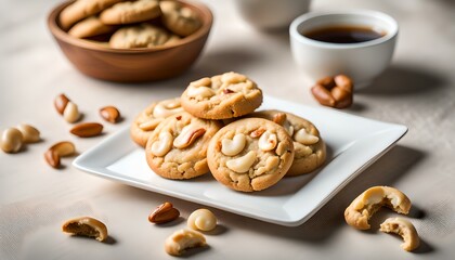 Cashew nut cookies or Singapore cookies on white plate
