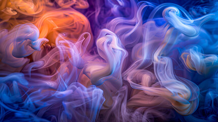 Artistic Smoke Motion, Abstract Blue and Purple Design with Smooth Curves and Fantasy Background