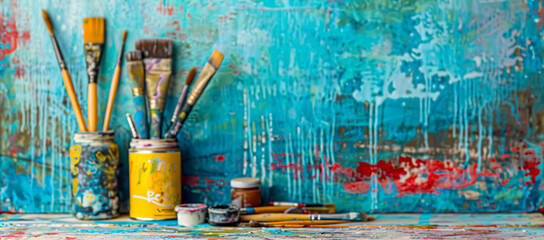 Artists Paintbrushes and Palette, Creativity in Art Studio