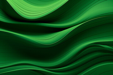 Abstract organic green wavy 3D lines wallpaper background. Generative AI.